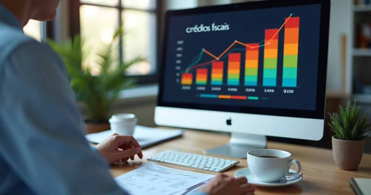 Empregado analisando créditos fiscais em sistema digital 