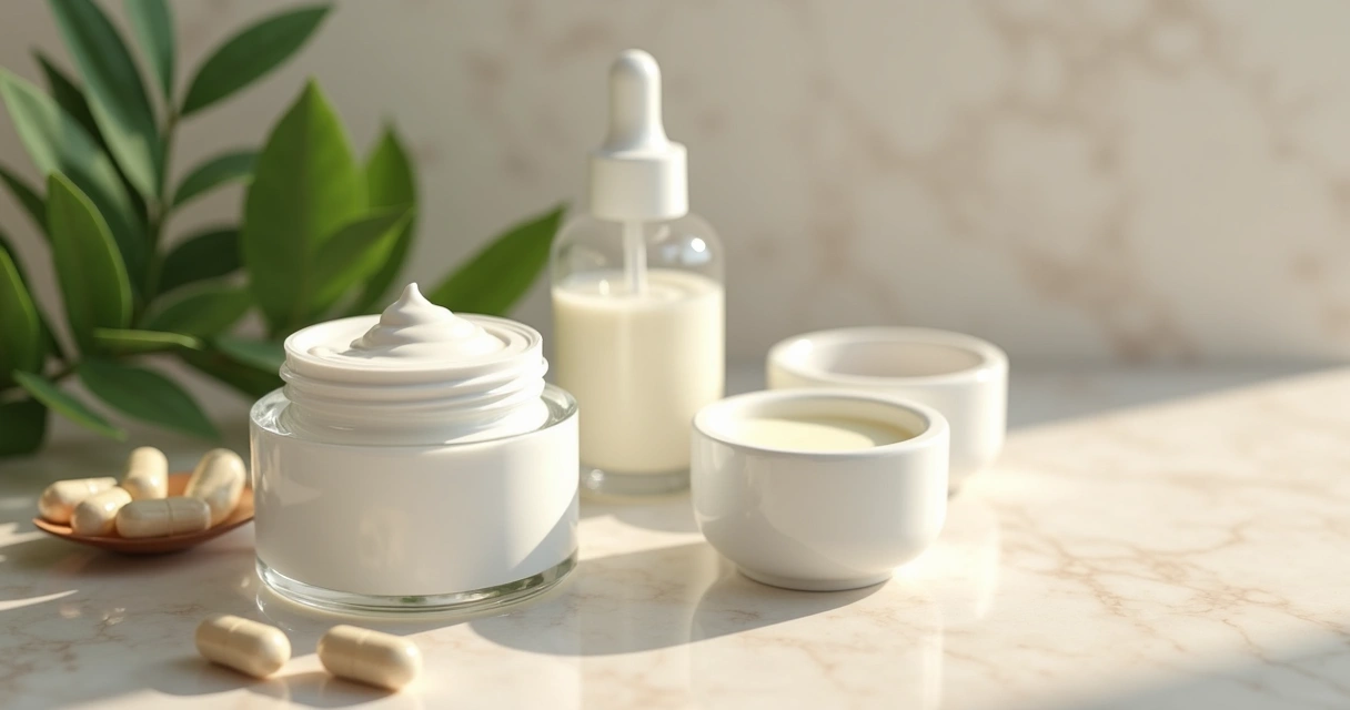 Pote de creme manipulado com ingredientes cosméticos em bancada 