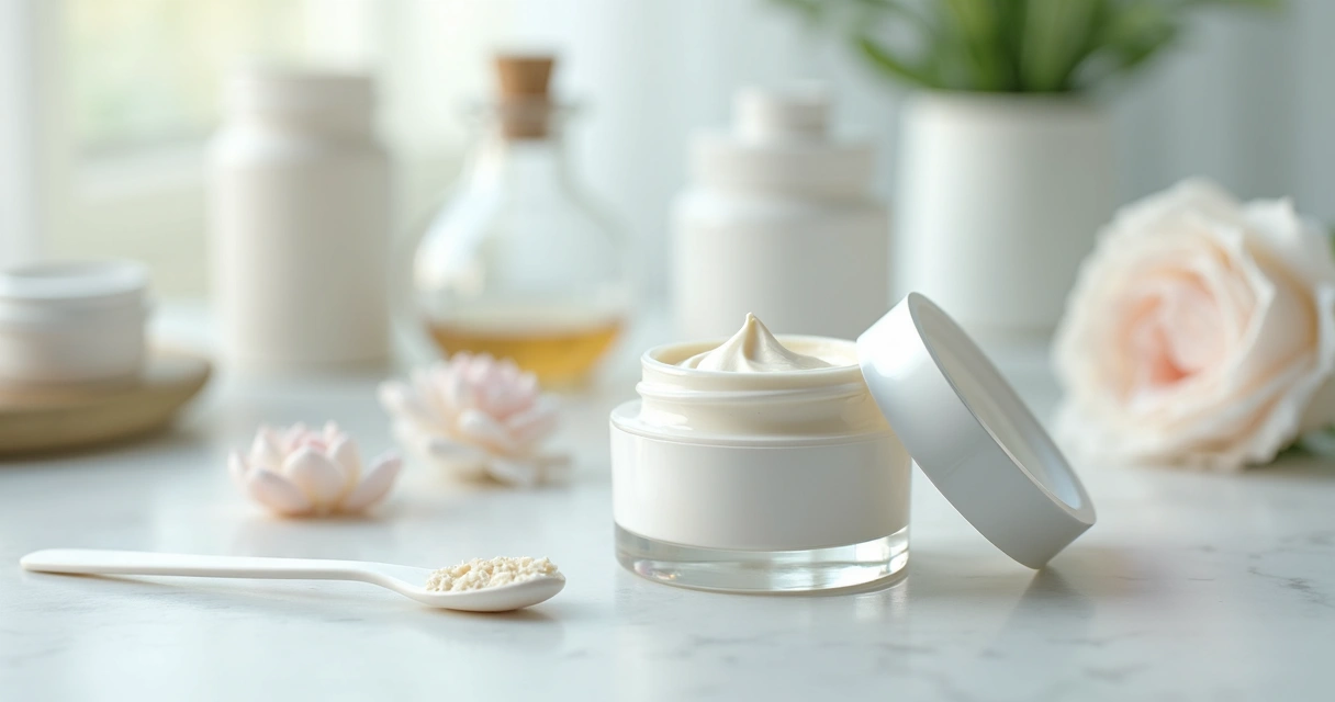 Creme manipulado e ingredientes em bancada limpa