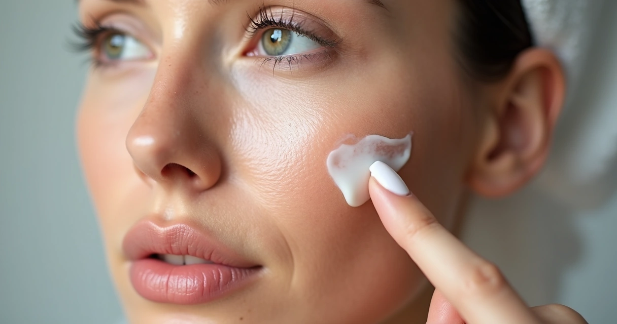Textura cremosa de creme manipulado sendo aplicado na pele de uma mulher 