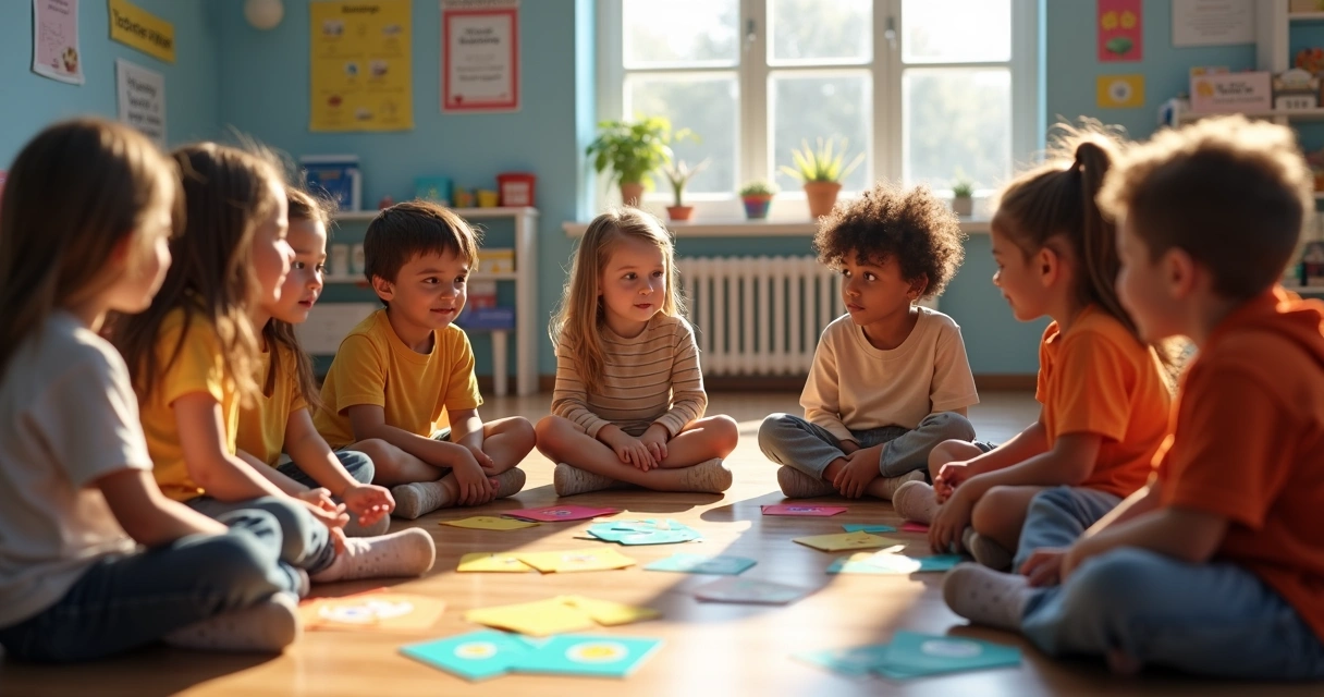 Grupo de crianças e adultos juntos em atividade emocional 