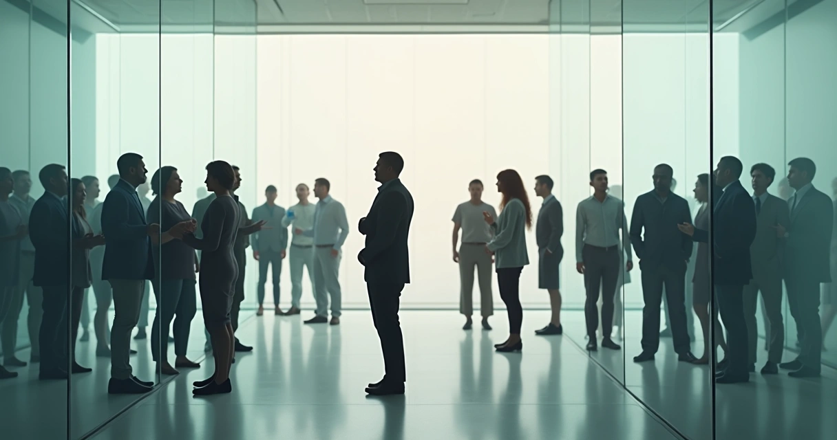 Representação de pessoas separadas por barreiras invisíveis