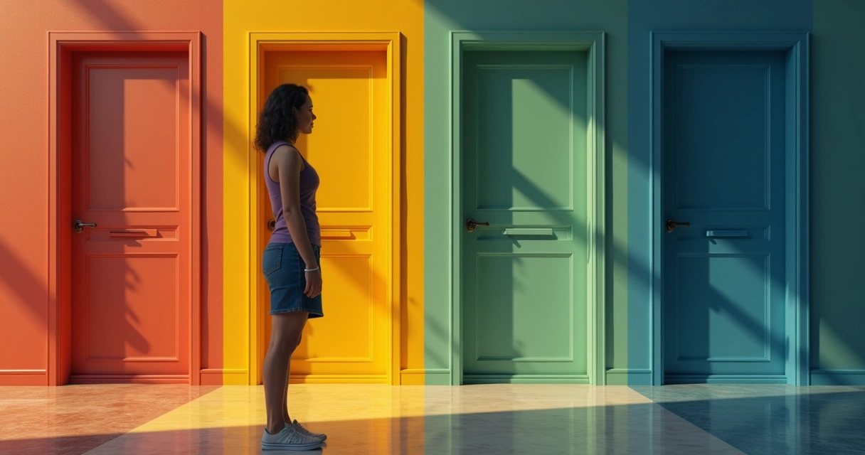 Pessoa olhando para várias portas de escolha