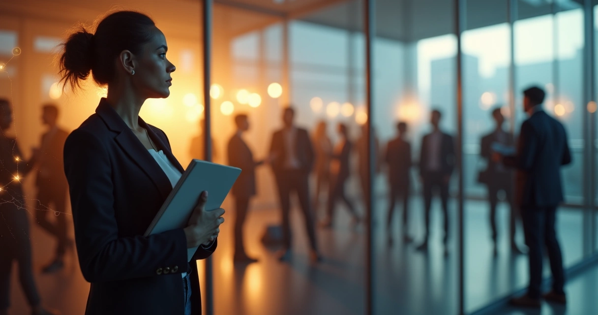 Profissional observa sombras de perfis em evento de networking 