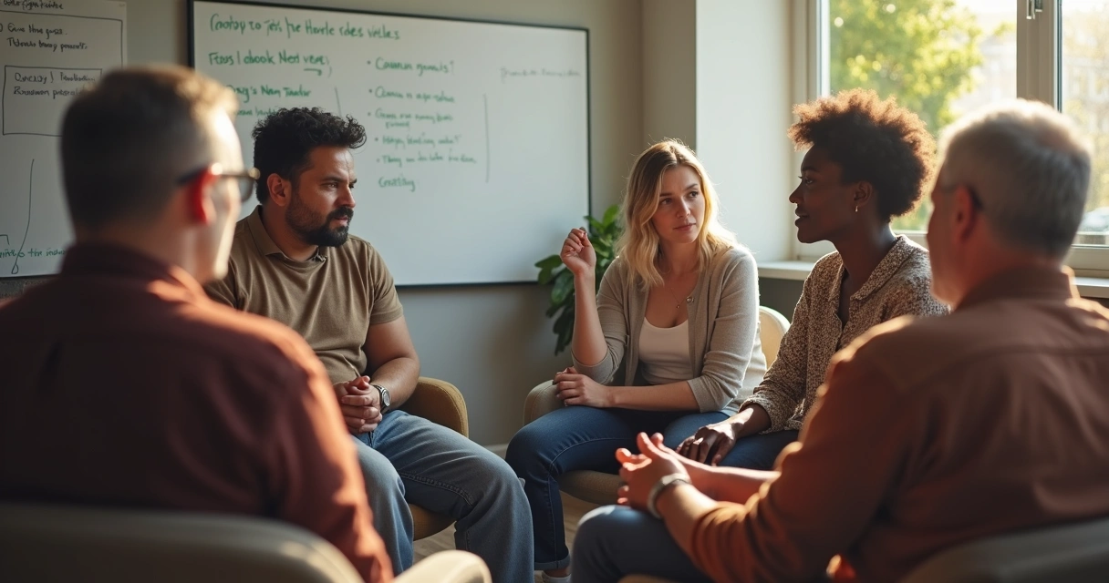Grupo de pessoas em roda de conversa, expressando diferentes opiniões 