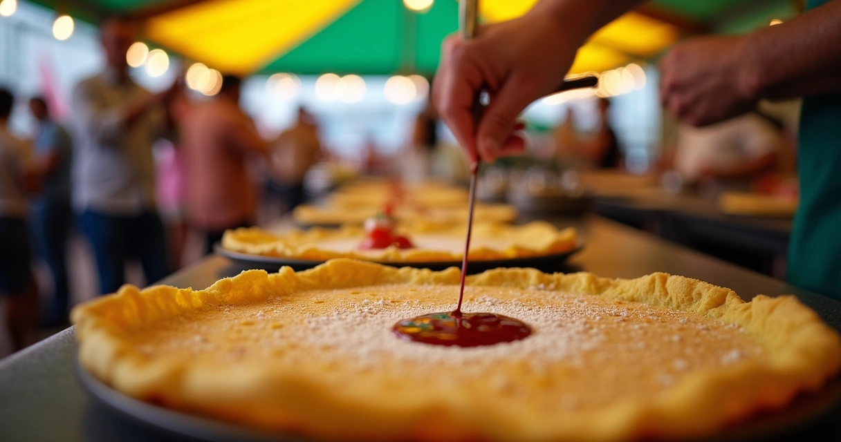 Crepes sendo preparados ao vivo em evento brasileiro nos EUA 