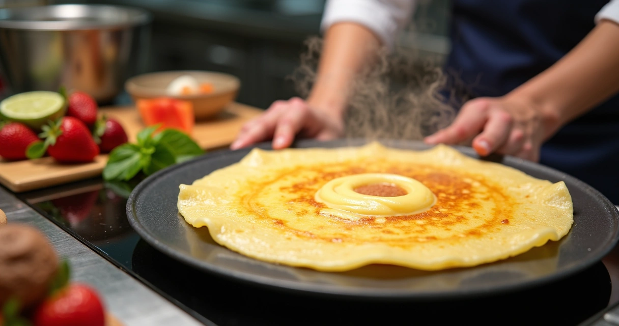 Crepe artesanal sendo preparado em Orlando 