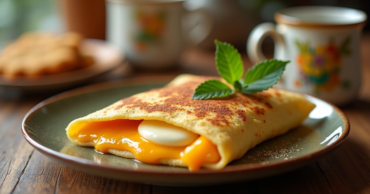 Crepe brasileiro servido em evento de café da tarde 