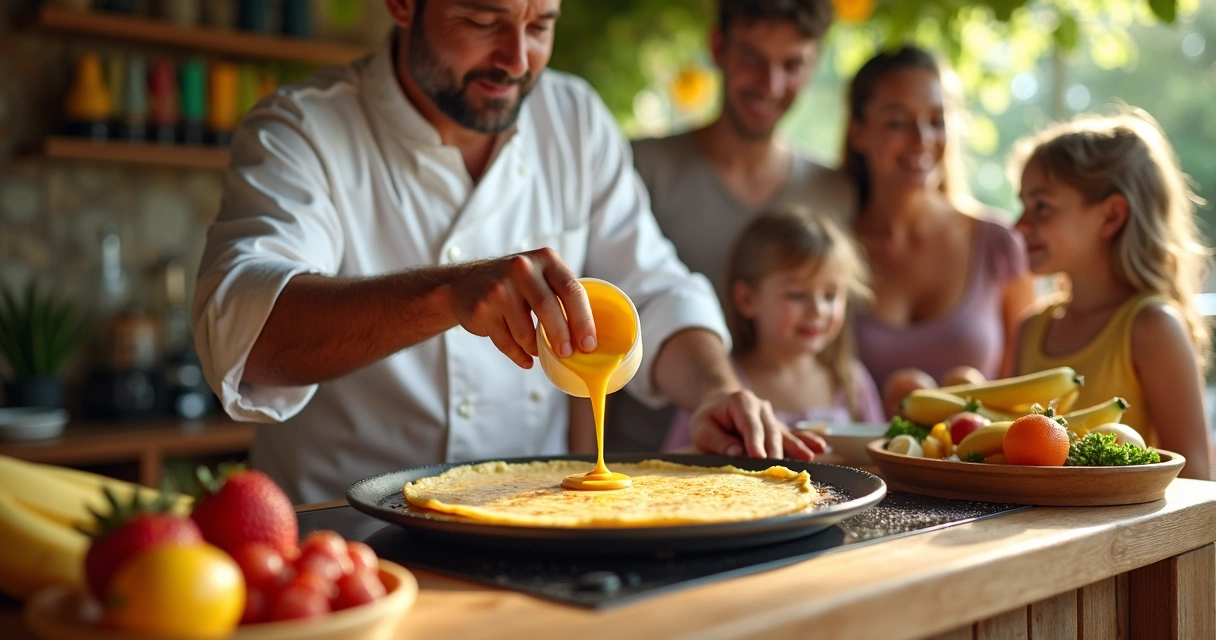 Crepe de doce de leite e banana sendo feito em evento 