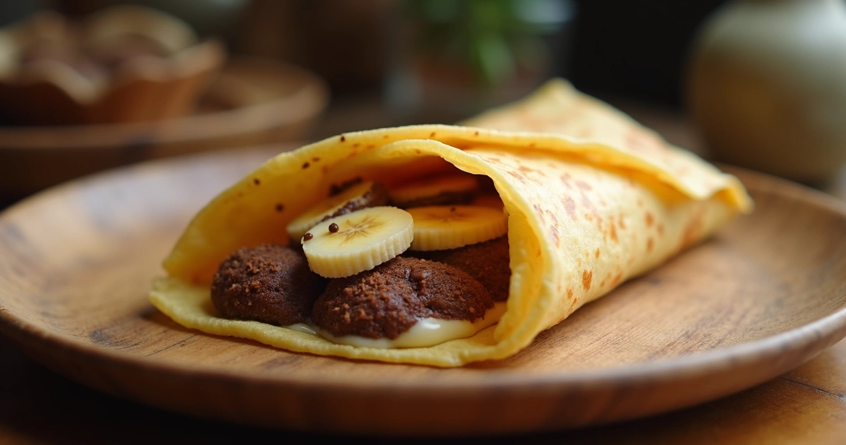 Crepe aberto com doces brasileiros como brigadeiro, cocada e doce de leite 