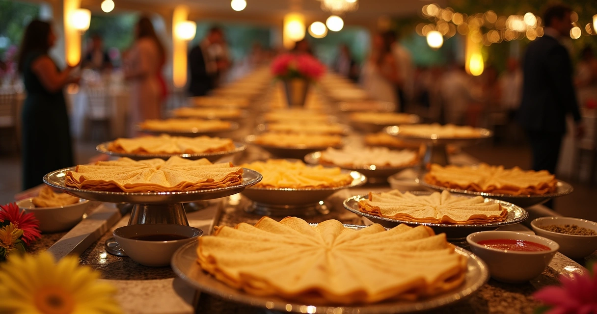 Mesa de evento na Flórida com crepes e molhos variados 