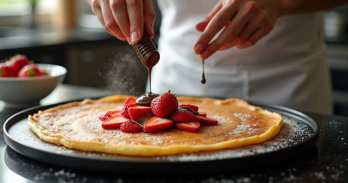 Preparo de crepe francês em chapa quente 