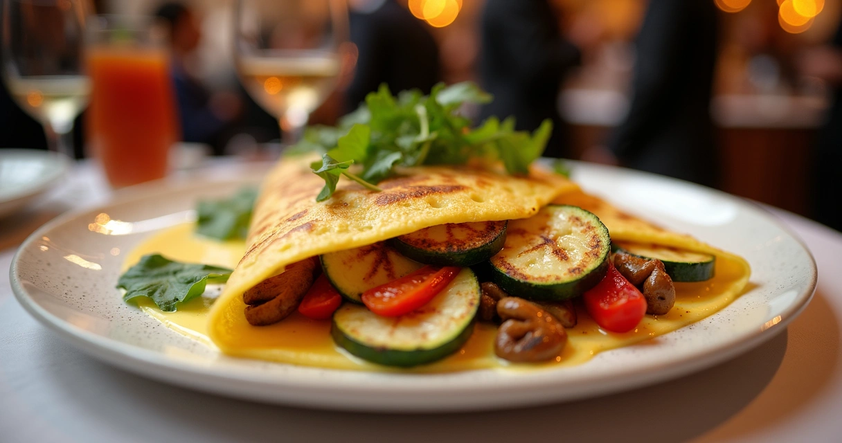 Crepe vegano preparado em evento de Orlando, recheado com vegetais coloridos 