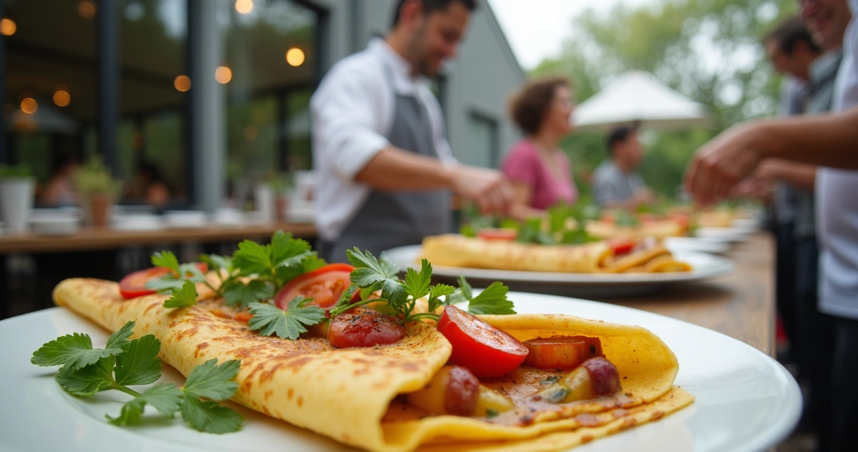 Crepes recheados sendo servidos em Orlando. 