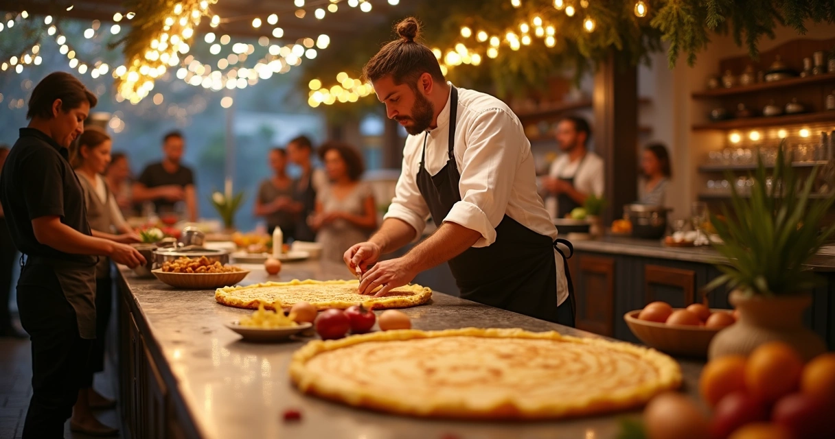 Crepes franceses cetogênicos preparados ao vivo em evento 