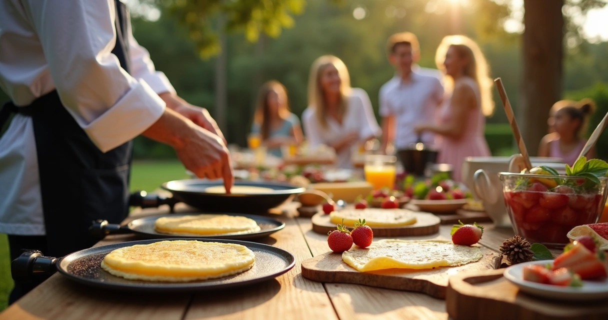 Crepes artesanais sendo servidos em piquenique ao ar livre 