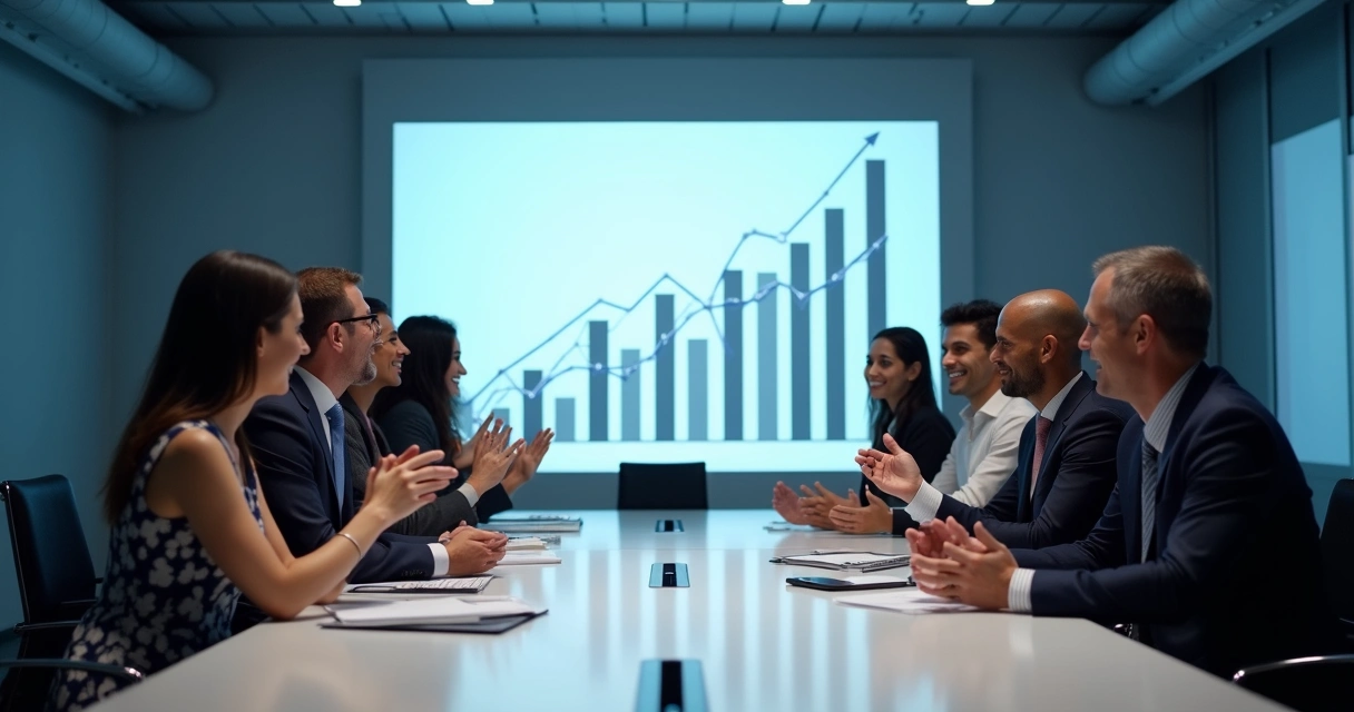 Equipe comemora crescimento de lucros com gráficos 