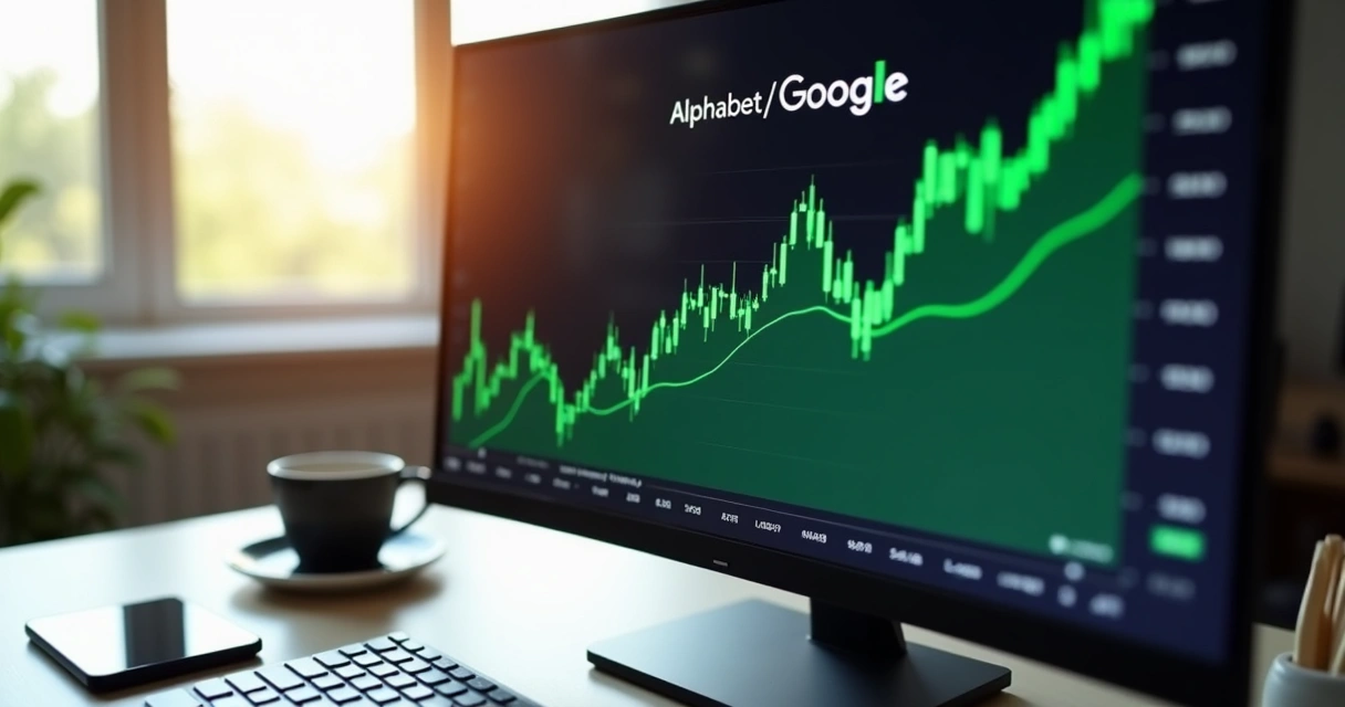 Gráfico de ações Google Alphabet subindo em 2025