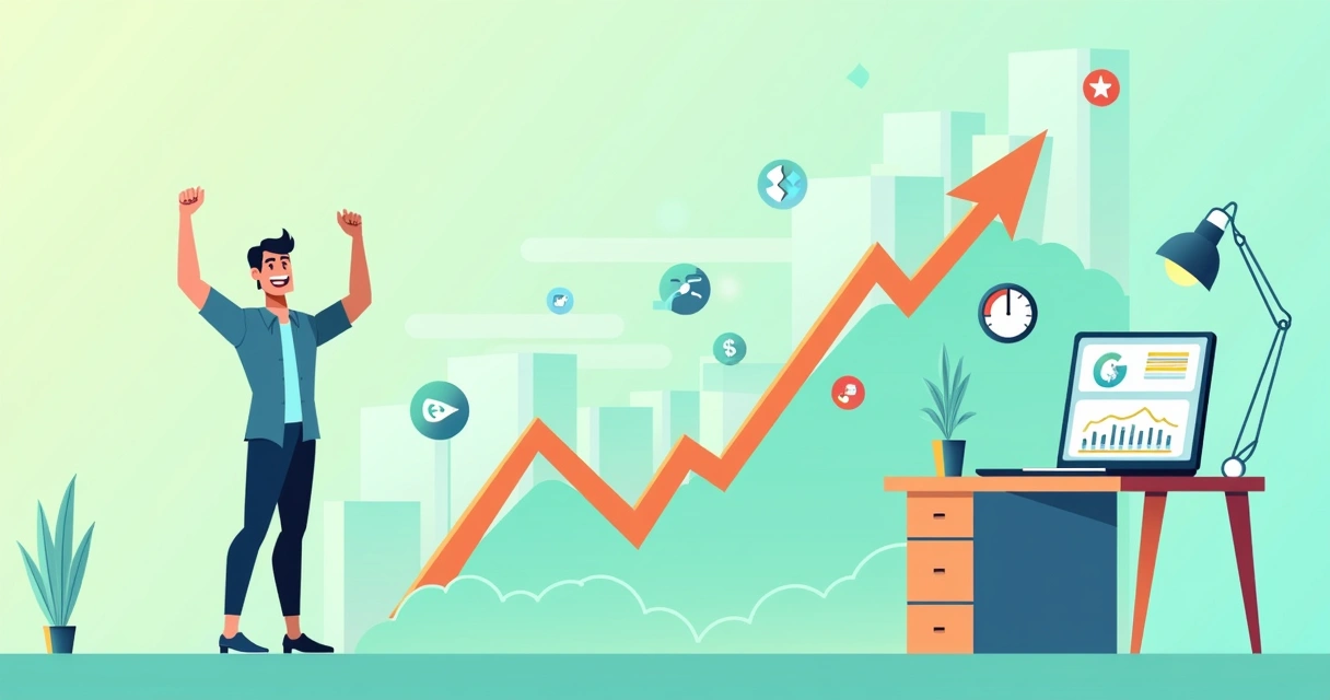 Empreendedor digital satisfeito usando plataforma online crescendo 