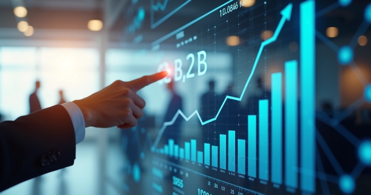 Gráfico de crescimento de vendas B2B em tela digital 