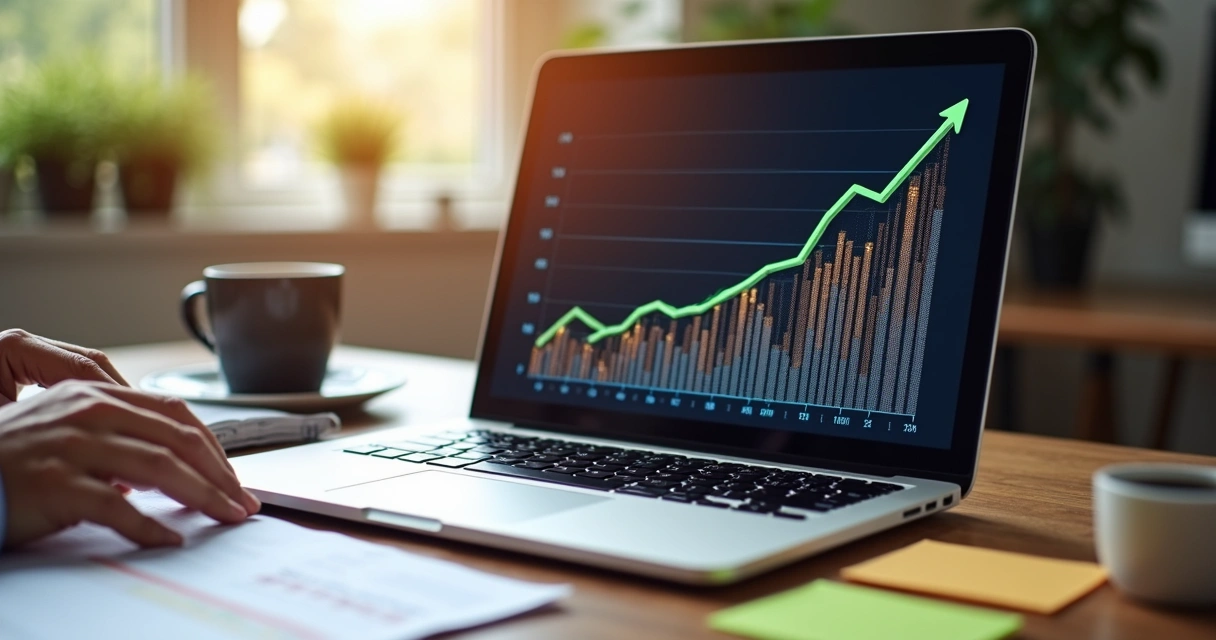 Crescimento do blog representado por gráfico em ascensão 