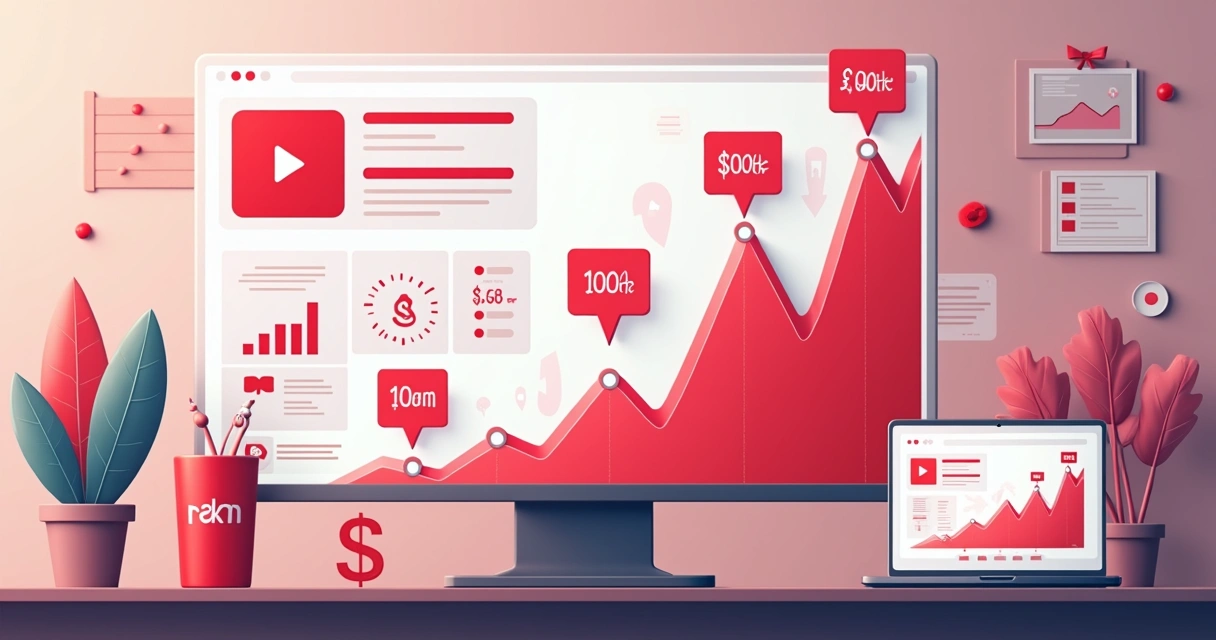 Graph showing YouTube channel growth with subscriptions and earnings values