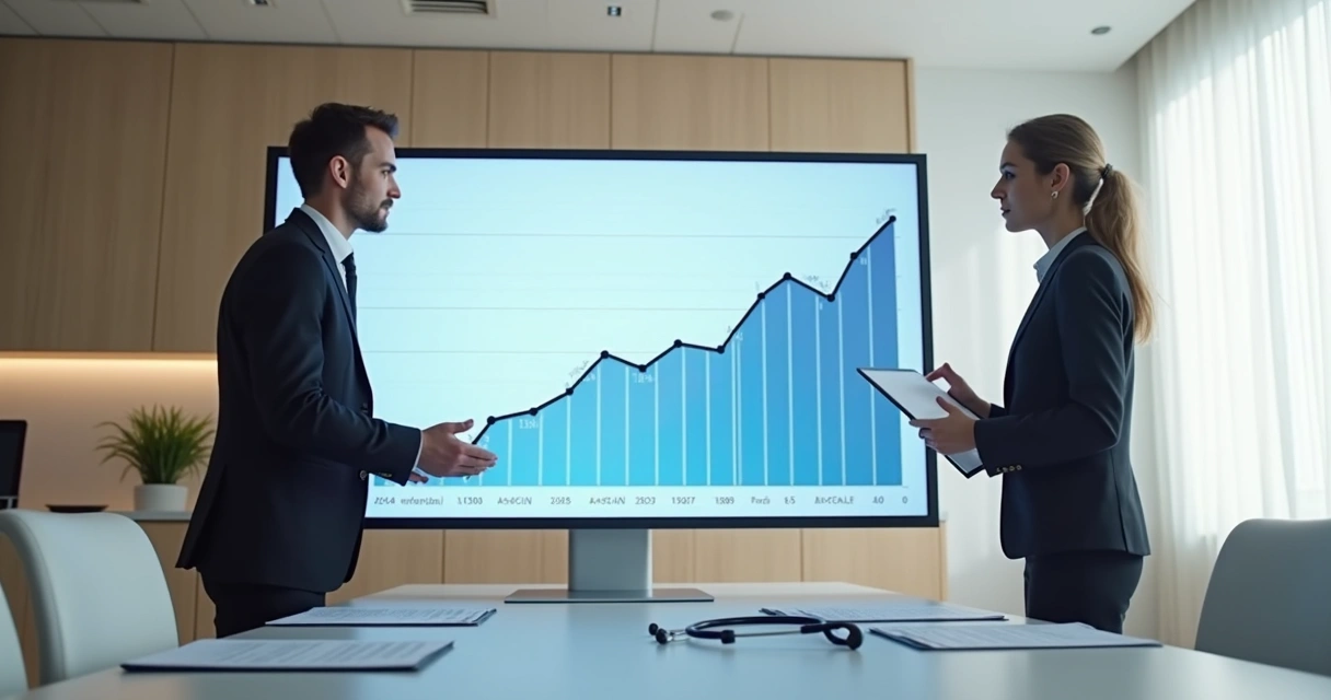 Gráfico de linha de crescimento de receitas financeiras de uma clínica 