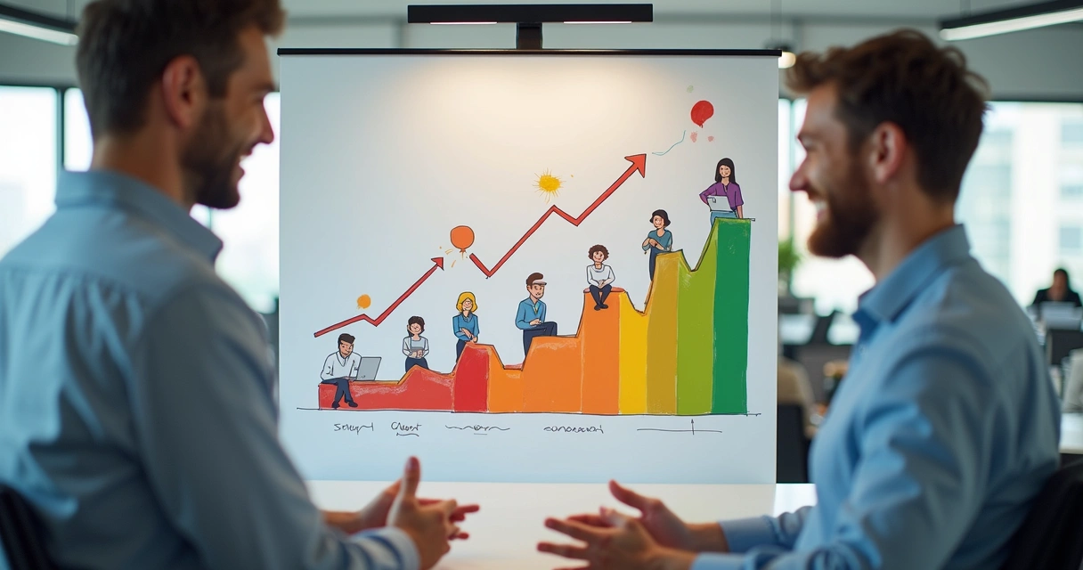 Gráfico de crescimento com ícones de clientes felizes ao lado 