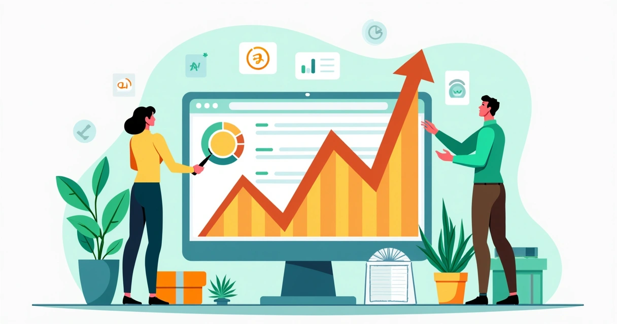 Ilustração de gráfico subindo representando crescimento no e-commerce 