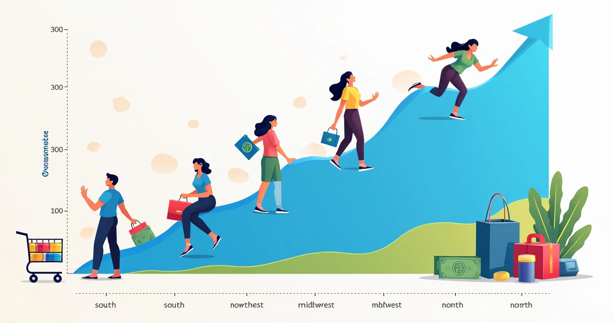 Gráfico colorido mostrando crescimento do e-commerce brasileiro em diferentes regiões 