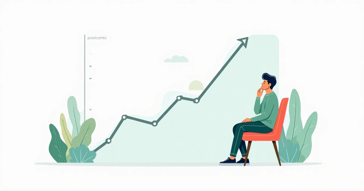 Gráfico de crescimento emocional desenhado de forma simples ao lado de pessoa pensativa