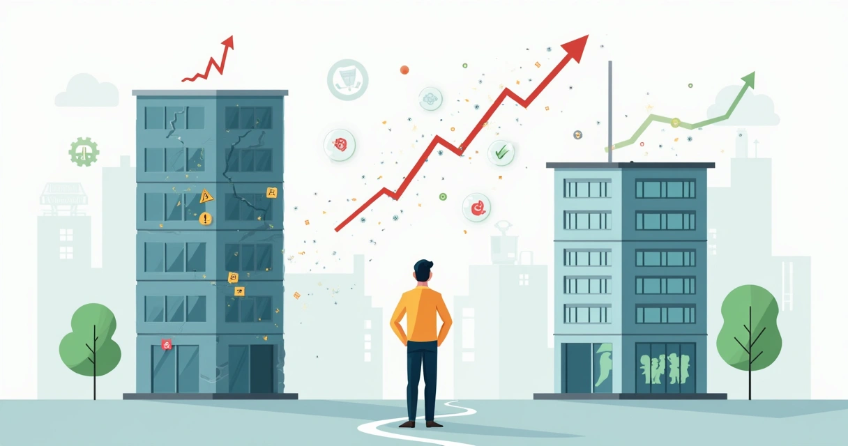 Ilustração de empresário avaliando se deve escalar ou consolidar a empresa 