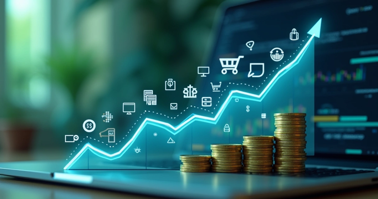 Gráfico de crescimento representando vendas em e-commerce decolando 