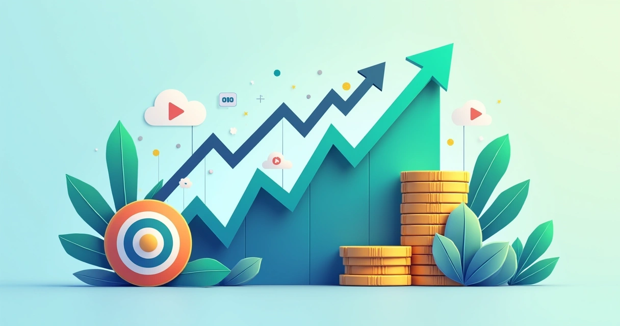 Gráfico de linha subindo representando o aumento do ROI em mídia paga