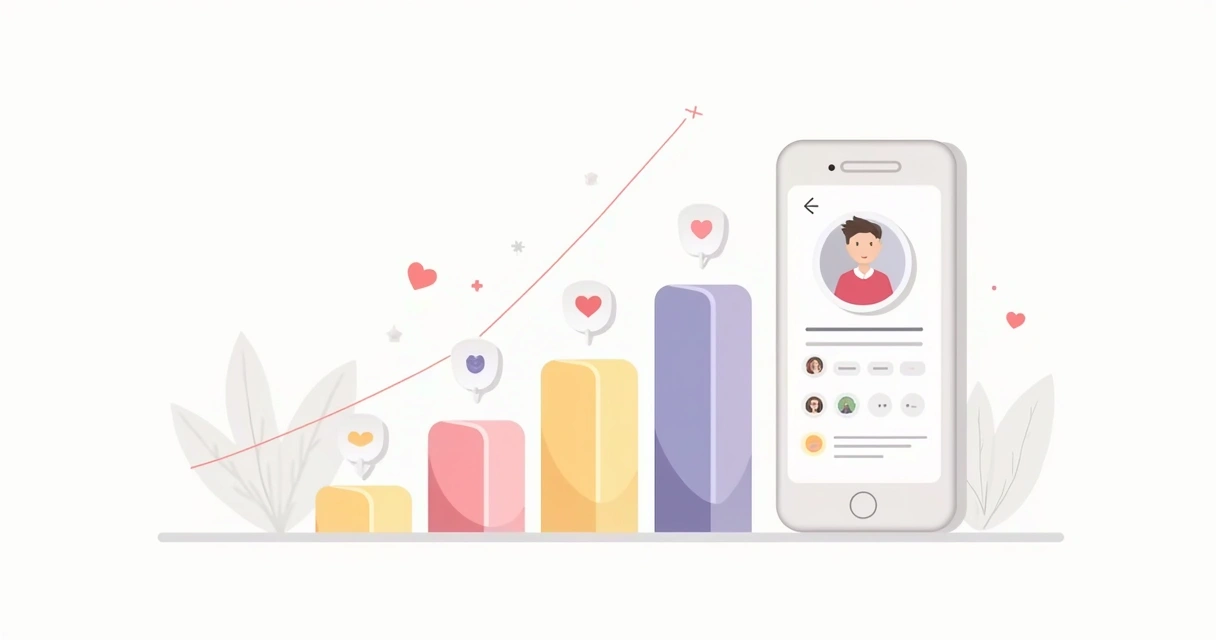 Gráfico simples mostrando aumento de seguidores do Instagram ao longo do tempo. 