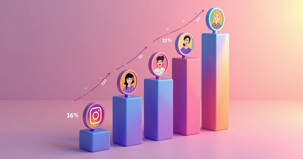 Gráfico mostrando crescimento progressivo de seguidores no Instagram 