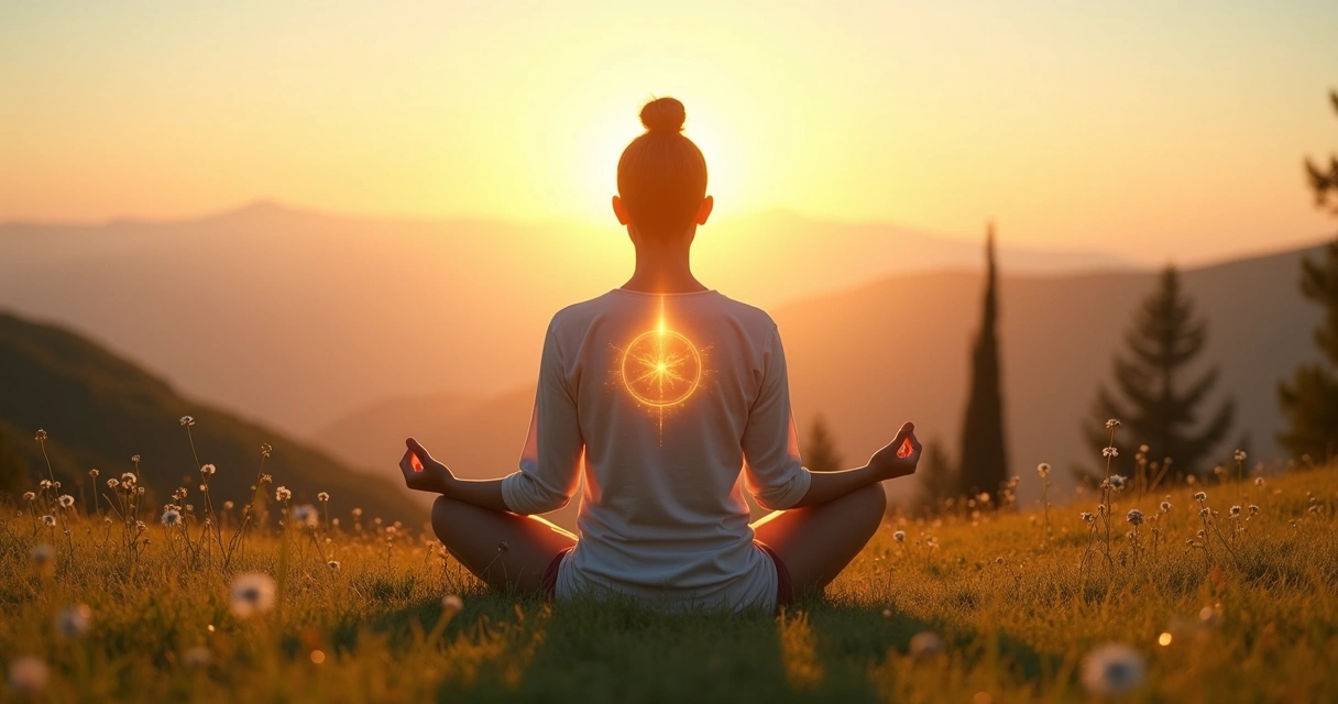 Pessoa em meditação ao ar livre com luz suave simbolizando crescimento interior 