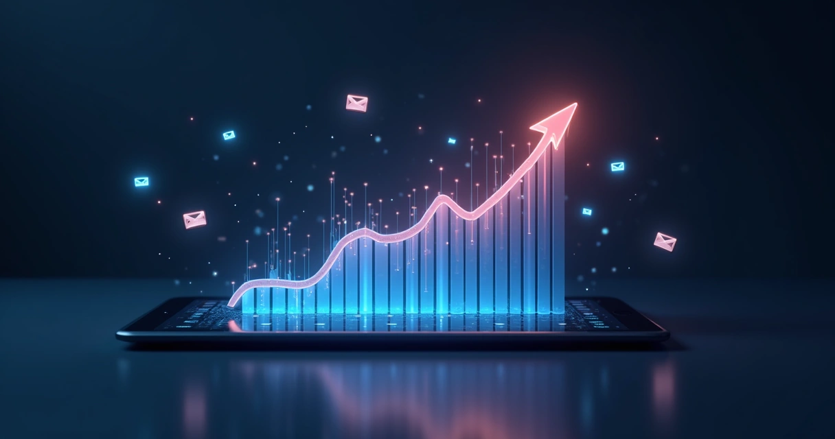 Gráfico ascendente em tela digital representando aumento de geração de leads 