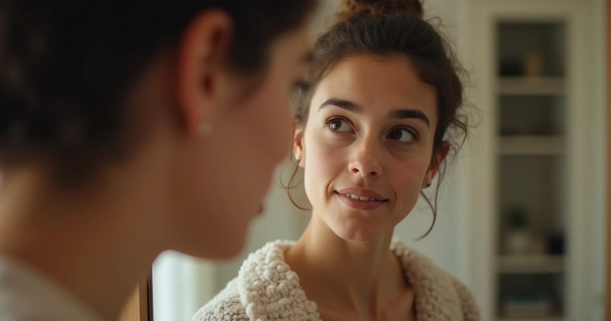 Pessoa olhando para reflexo em espelho, demonstrando autoconhecimento 