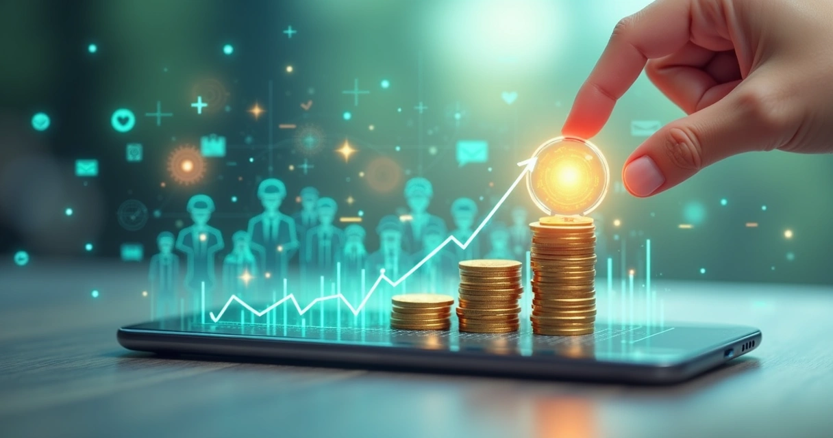 Gráfico de crescimento financeiro em comunidade digital 