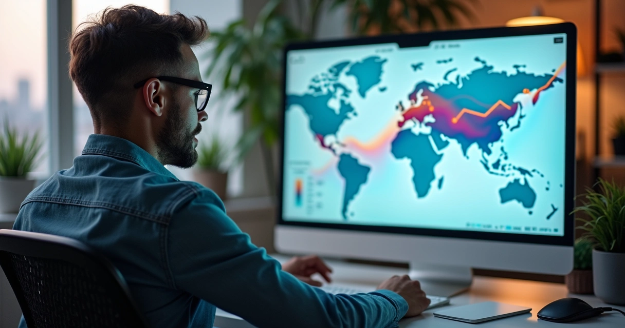 Empresário analisando crescimento do negócio com mapas digitais 