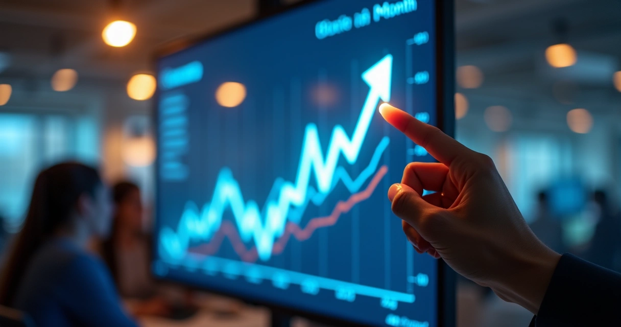 Gráfico crescente representando crescimento mensal do negócio 
