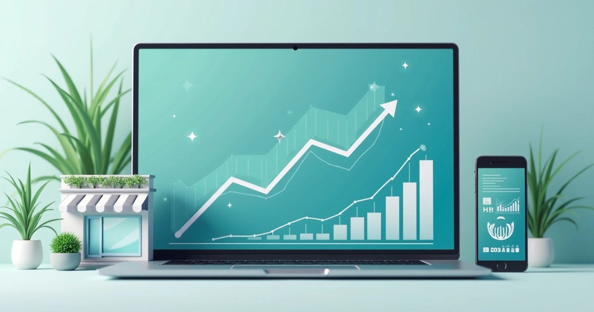 Gráfico digital mostrando crescimento de negócios com site próprio 