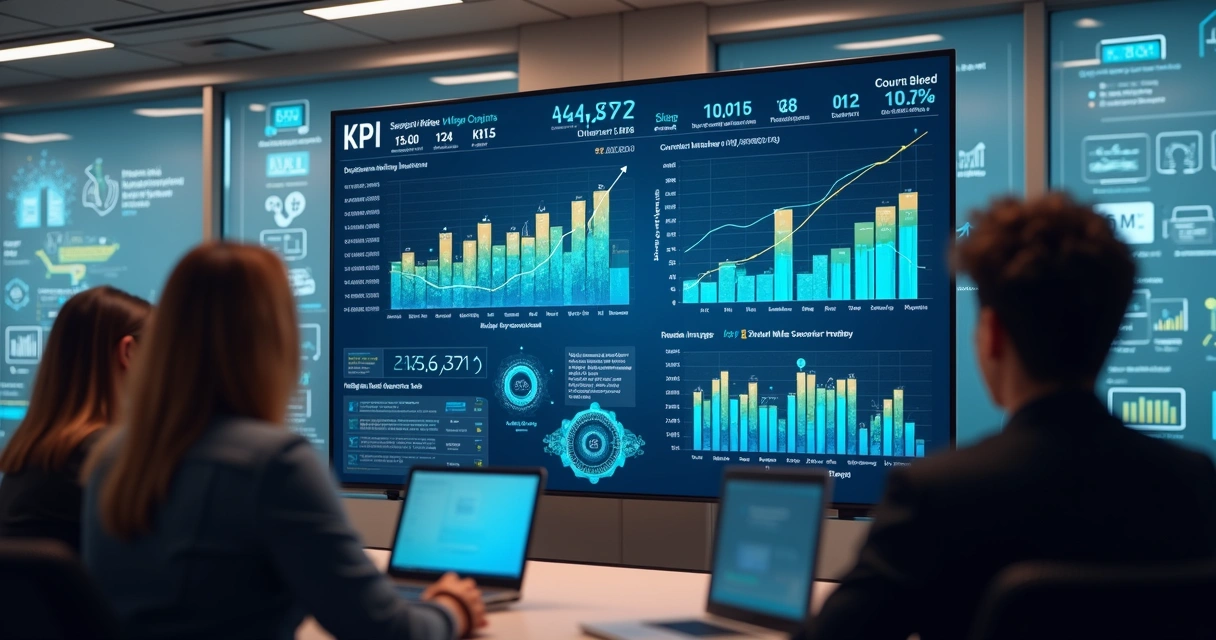 Dashboard digital com indicadores de crescimento em uma empresa pequena 