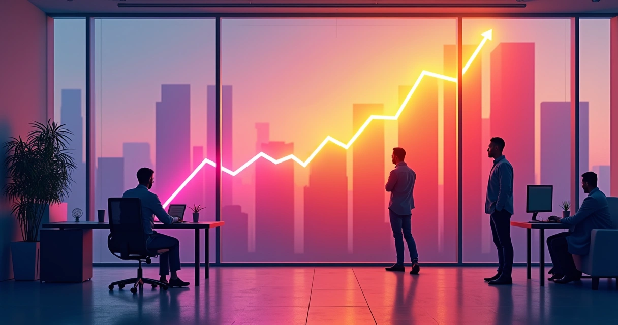 Gráfico de crescimento de pequenas empresas com leads ao fundo 