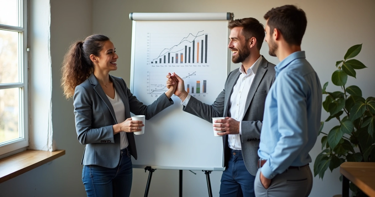 Equipe PME comemorando crescimento apos implementar inovação prática