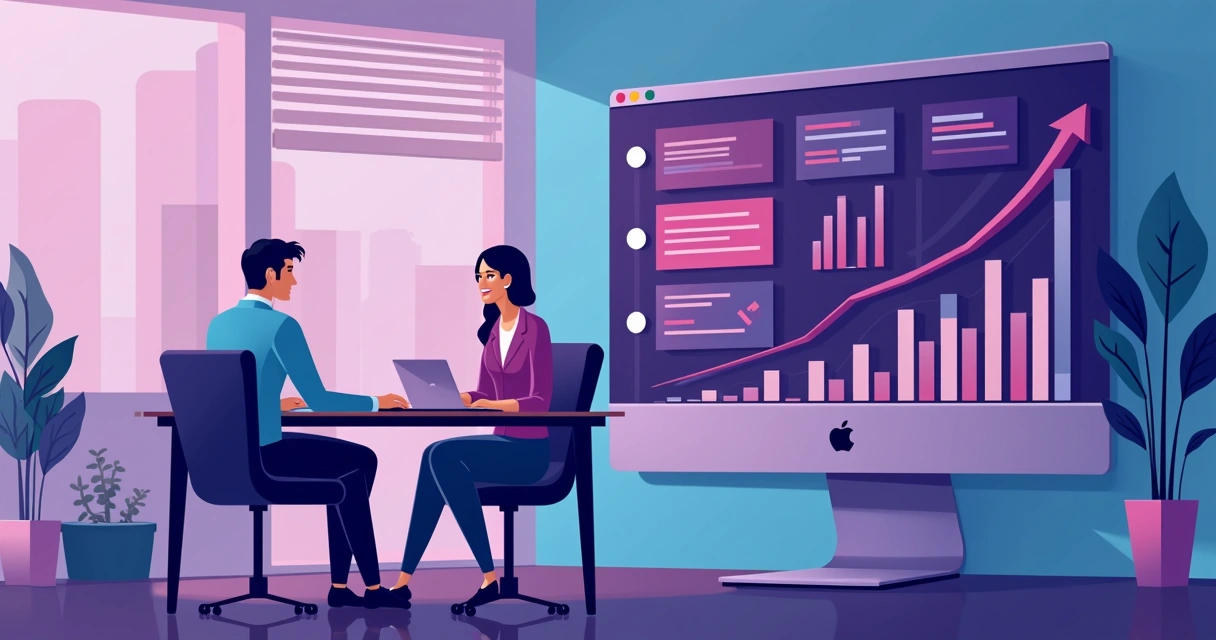 Gráfico de receita de canal subindo em painel digital 