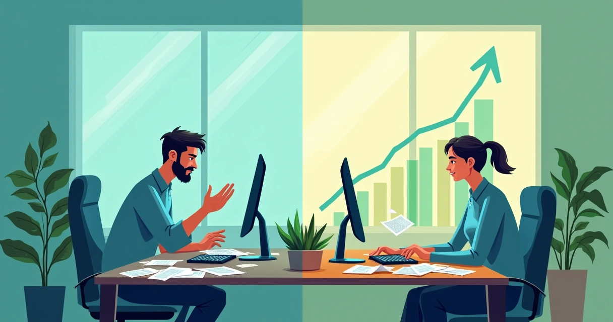 Comparativo visual com gráfico de crescimento em empresa de serviços utilizando ERP. 