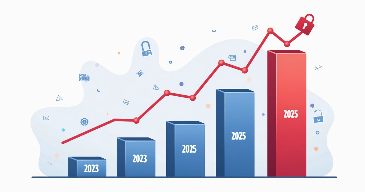 Gráfico mostra aumento ano a ano de vazamentos e phishing em 2025 