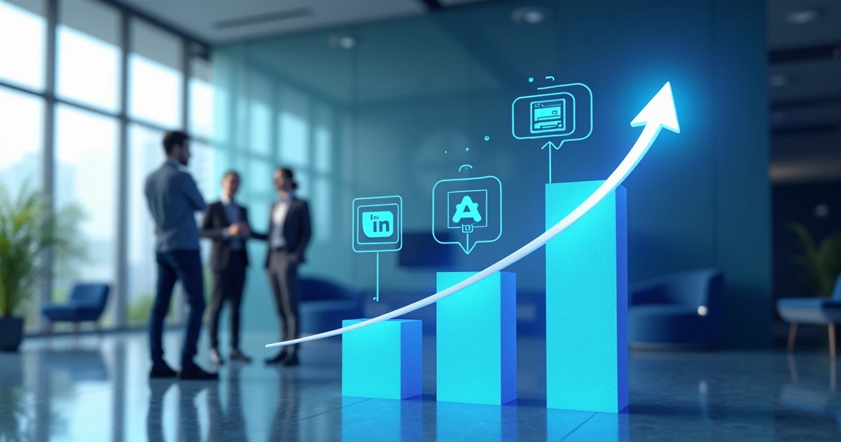 Crescimento de vendas B2B representado em gráfico ascendente 